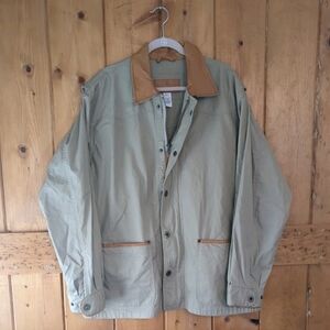 SCHNEE'S Jacket Men's XL Chore Khaki Tan Leather Snap Field Utility Barn Hunter